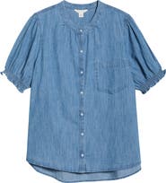 Caslon® Puff Sleeve Chambray Button-Up Shirt