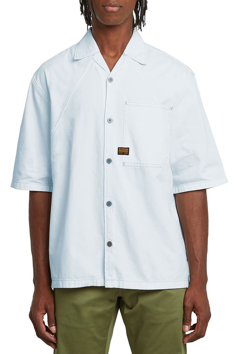 Track Relaxed Fit Organic Cotton Camp Shirt, Main, color, BEACHED FADED SEASALT