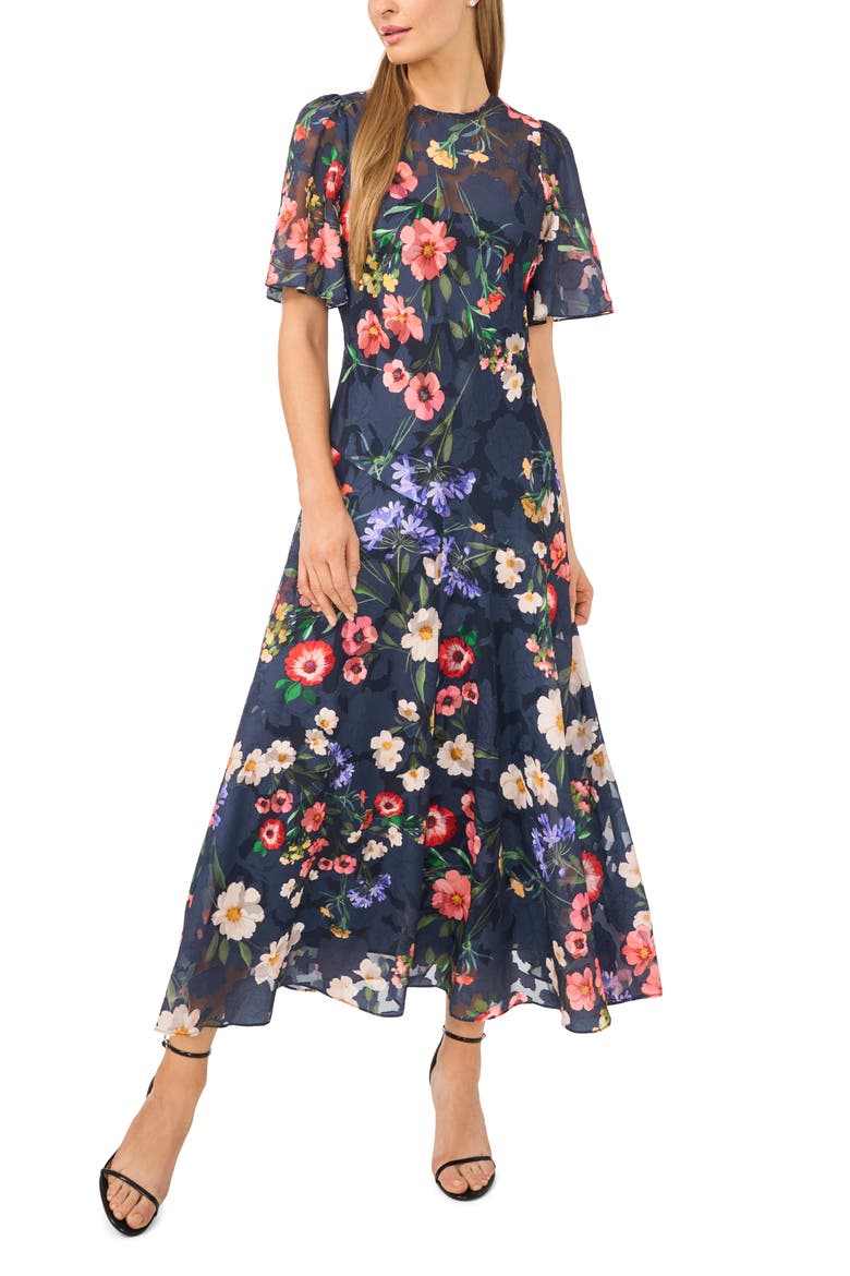 Lucie Flutter Sleeve Midi Dress, Main, color, INDIGO NIGHT