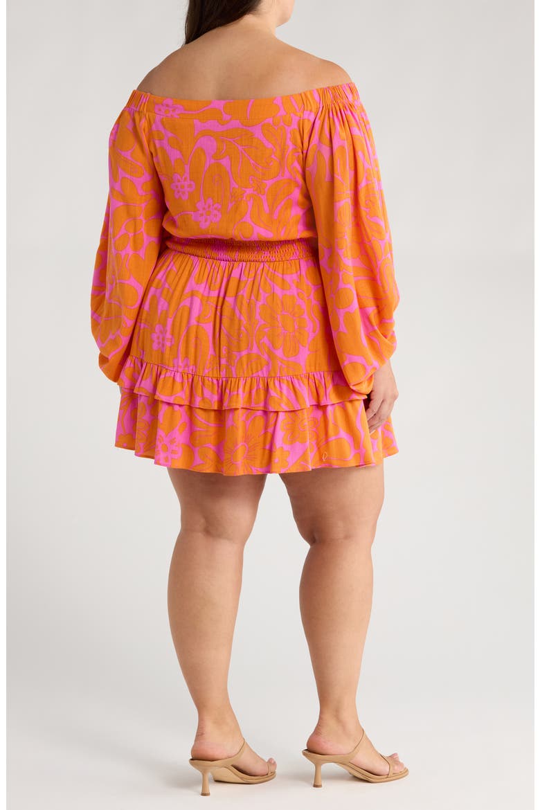 Kaci Floral Bea Off the Shoulder Long Sleeve Minidress, Alternate, color, ORANGE/ FUCHSIA