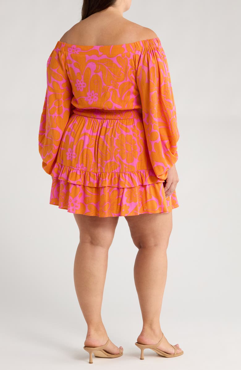 SUGARLIPS Kaci Floral Bea Off the Shoulder Long Sleeve Minidress, Alternate, color, Orange/ Fuchsia