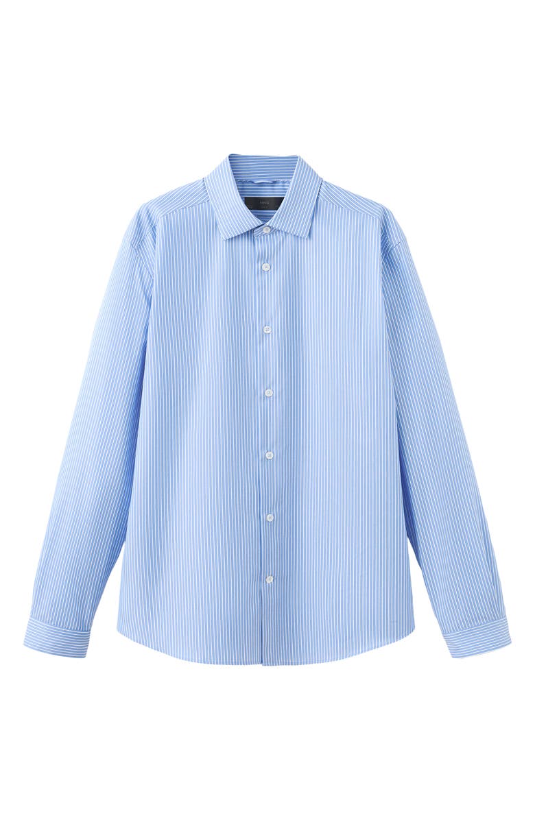 MANGO Slim Fit Non-Iron Stripe Button-Up Shirt, Alternate, color, Sky Blue