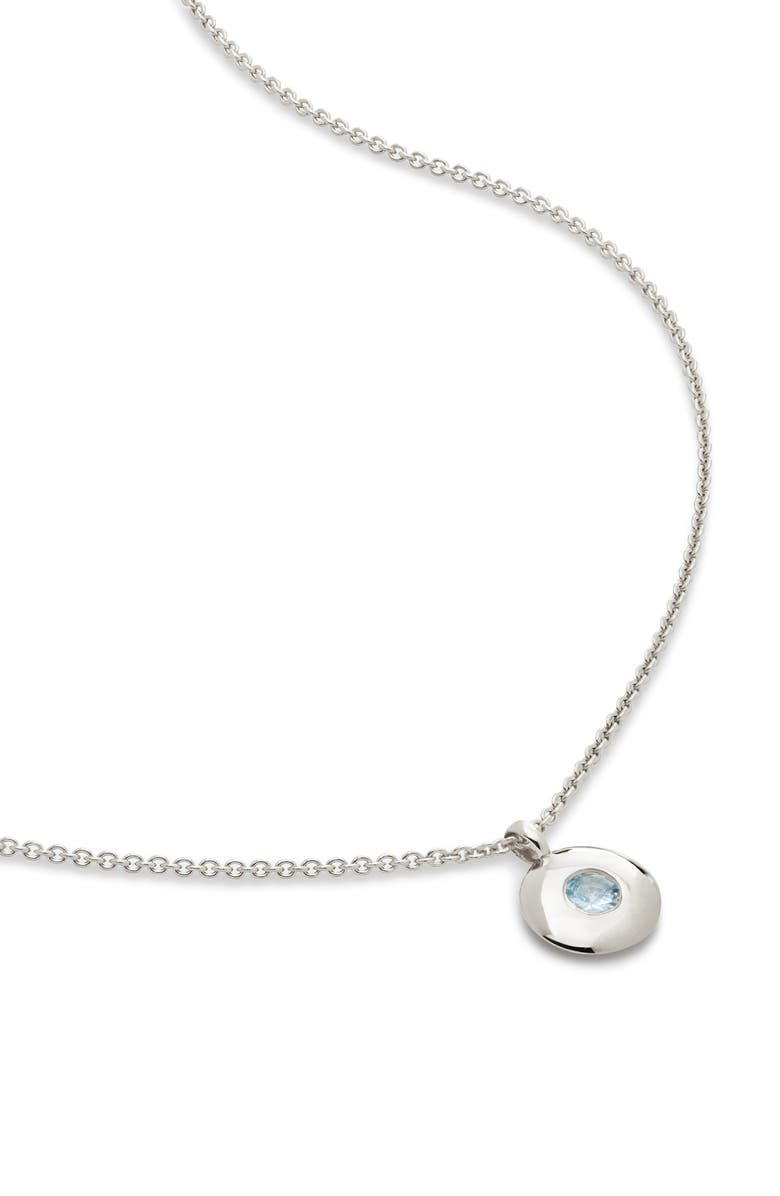 Monica Vinader March Birthstone Aquamarine Pendant Necklace, Main, color, Sterling Silver