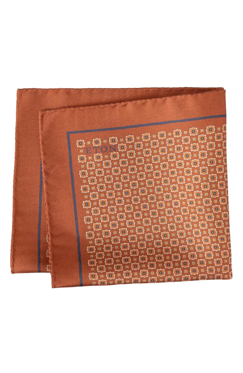 Eton Geometric Silk Pocket Square, Main, color, Medium Orange