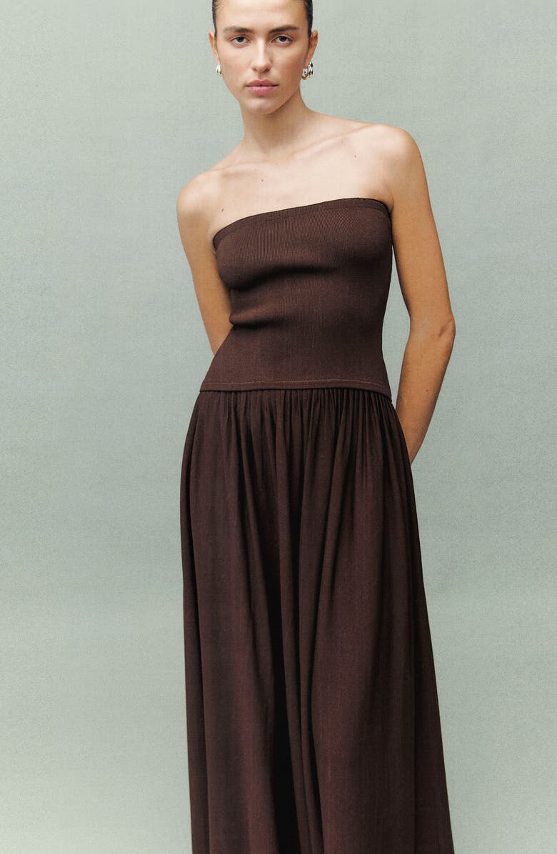 MANGO Strapless Drop Waist Maxi Dress, Alternate, color, 