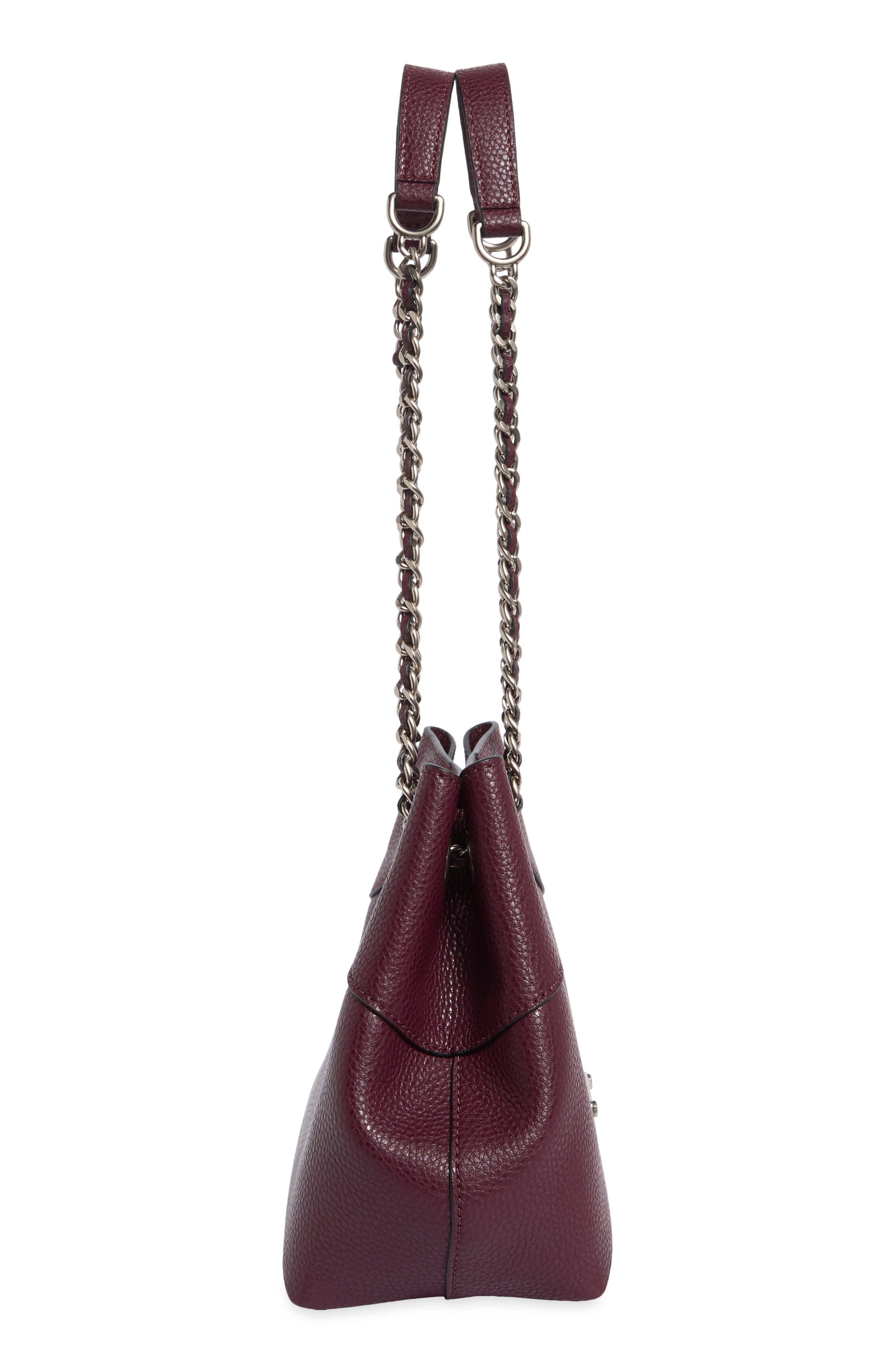 Small Leather Tote, Alternate, color, DARK PLUM