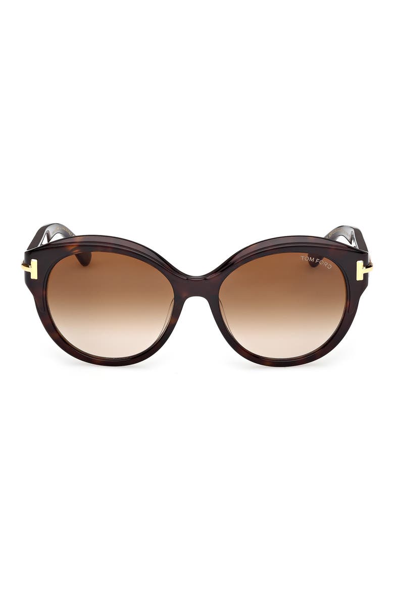 Icon 57mm Gradient Round Sunglasses, Main, color, SHINY DARK HAVANA BEVELED