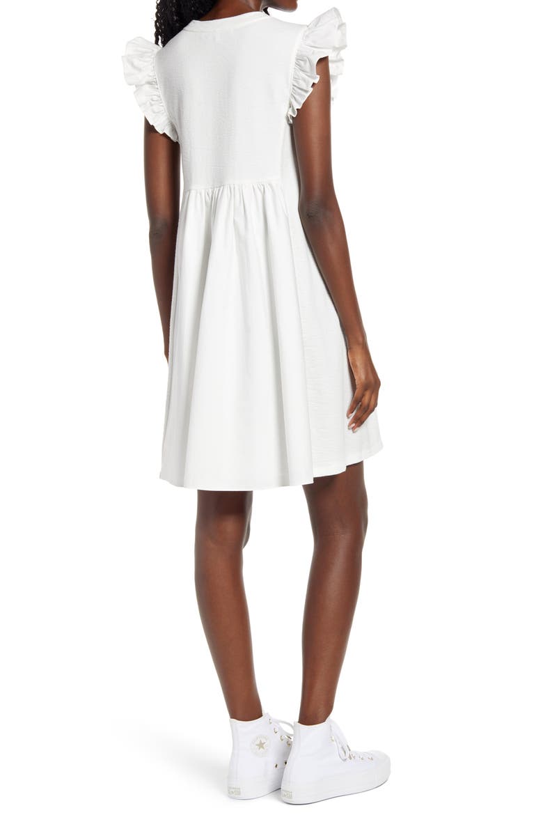 Mixed Media Ruffle Dress, Alternate, color, WHITE