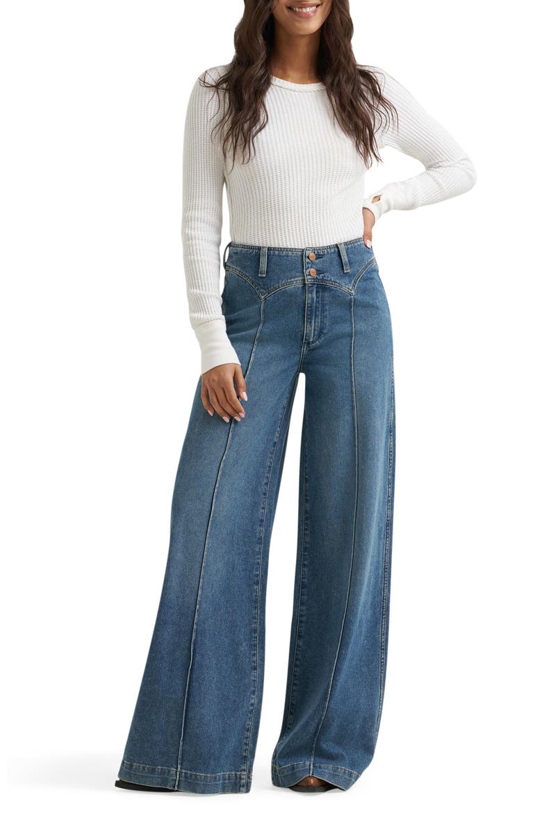 Canyon High Waist Pintuck Wide Leg Jeans, Alternate, color, WORN LEGACY