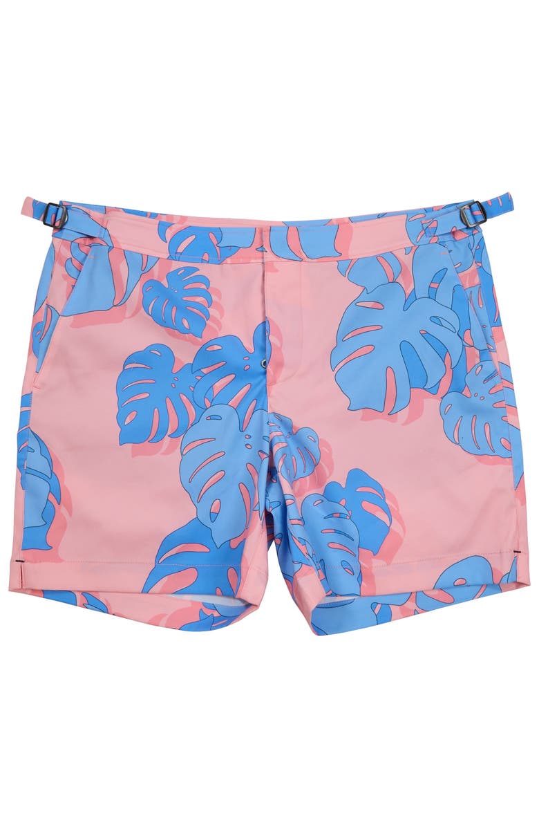 Lords of Harlech Monstera Floral Tailored Mens Swim Short, Alternate, color, Monstera Floral Coral
