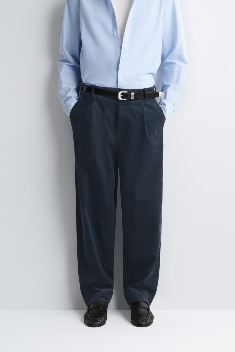 Corduroy Relaxed-Fit Tapered Pants, Alternate, color, NAVY