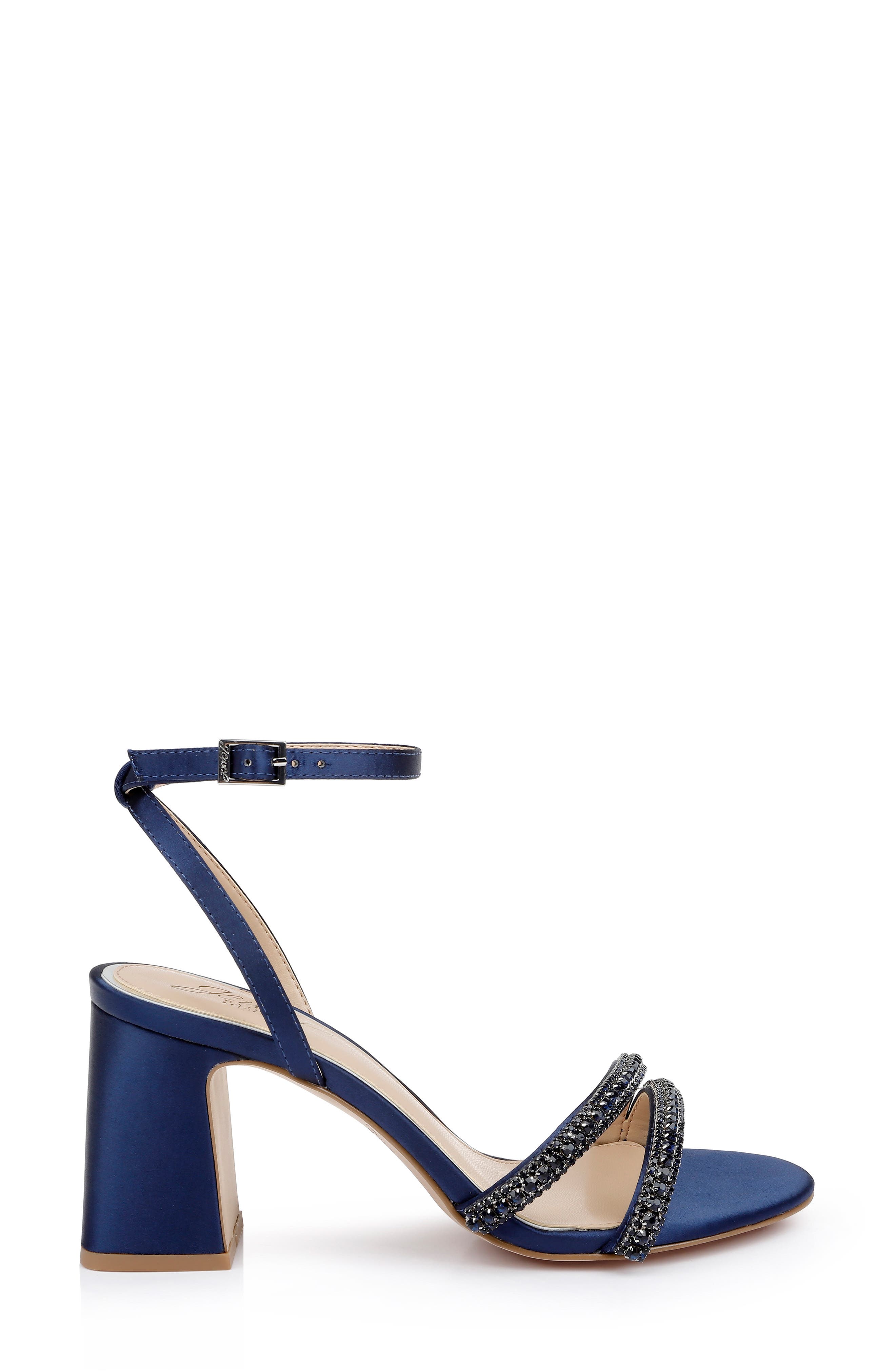 Jewel Badgley Mischka Rosa Ankle Strap Sandal, Alternate, color, Navy Satin