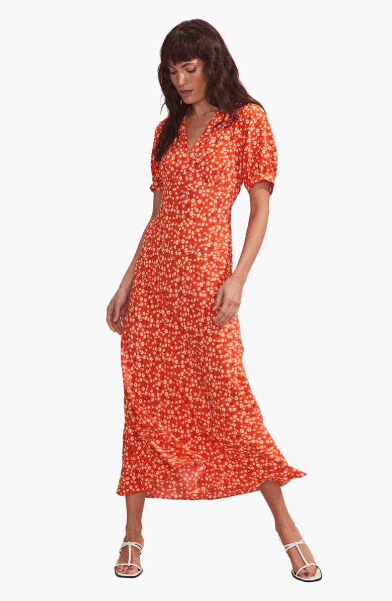 Ro&Zo Ditsy V-Neck Midi Dress, Main, color, 