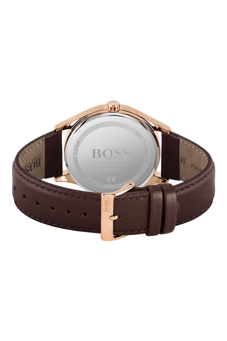 Commissioner Leather Strap Watch, 42mm, Alternate, color, BLUE