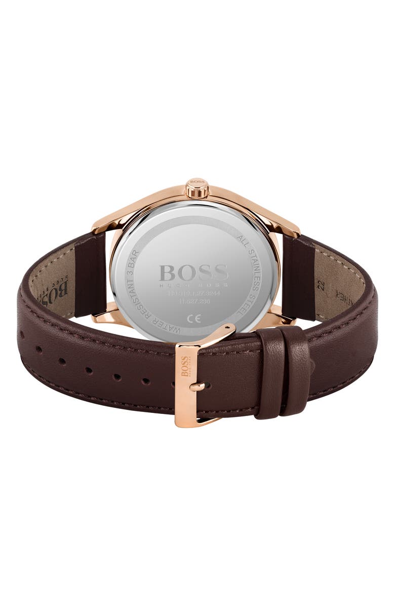 BOSS Commissioner Leather Strap Watch, 42mm, Alternate, color, 