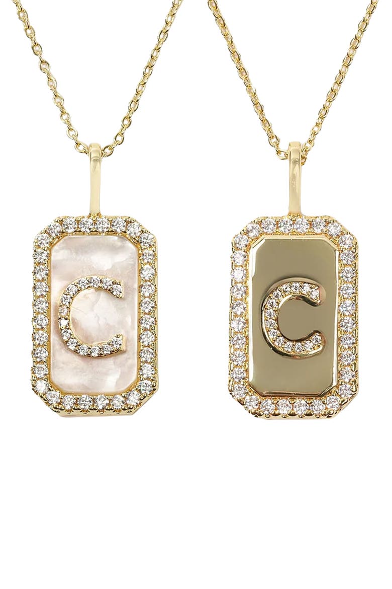 Love Letters Double Sided Mother-of-Pearl Initial Pendant Necklace, Alternate, color, WHITE CUBIC ZIRCONIA/ GOLD - C