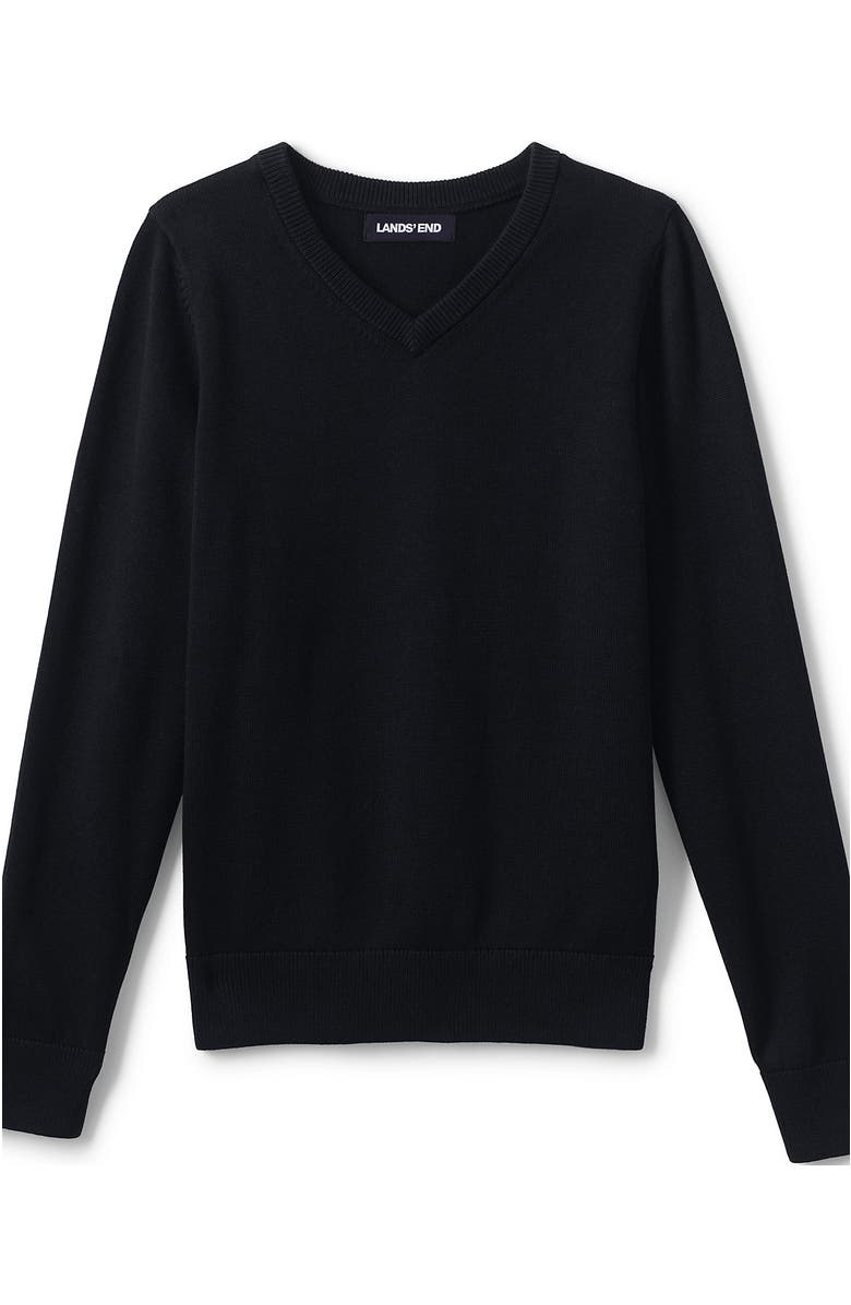 Lands' End School Uniform Boys Cotton Modal Fine Gauge V-neck Sweater, Alternate, color, Black