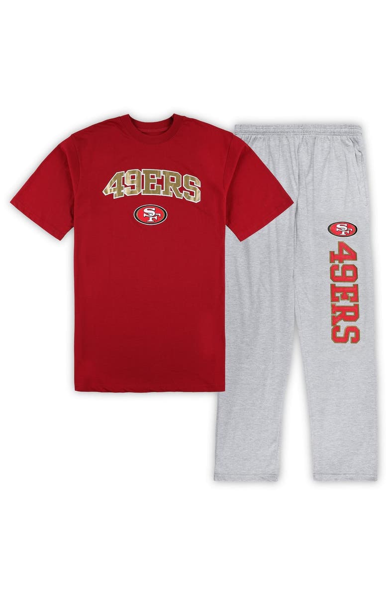 CONCEPTS SPORT Men's Concepts Sport Scarlet/Heather Gray San Francisco 49ers Big & Tall T-Shirt & Pajama Pants Sleep Set, Alternate, color,