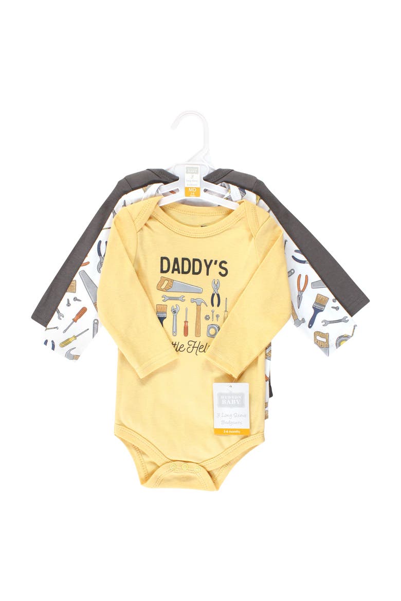 Cotton Long-Sleeve Bodysuits 3-Pack, Alternate, color, Construction Work 3-Pack