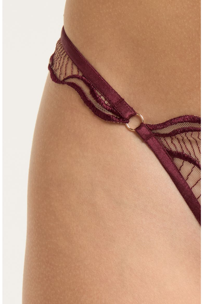 Marabel Embroidered Stretch Mesh Thong, Alternate, color, CHERRY LACQUER/ SHEER