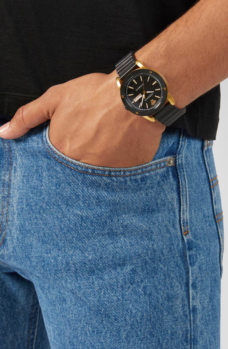 Versace Theros Automatic Leather Strap Watch, 42mm, Alternate, color, 