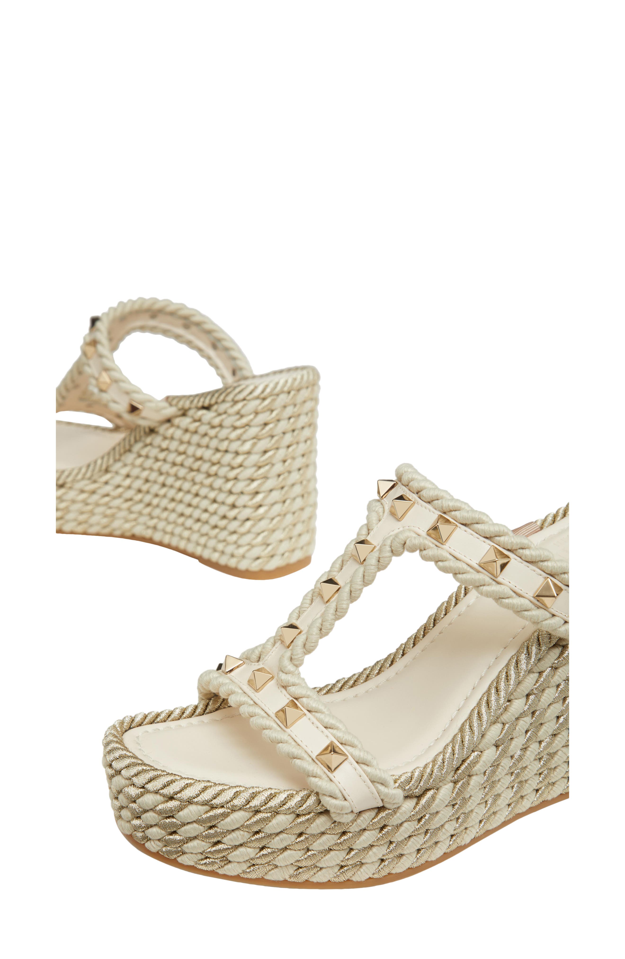 Valentino Garavani Rockstud Torchon Wedge Sandal, Alternate, color, I16 Light Ivory