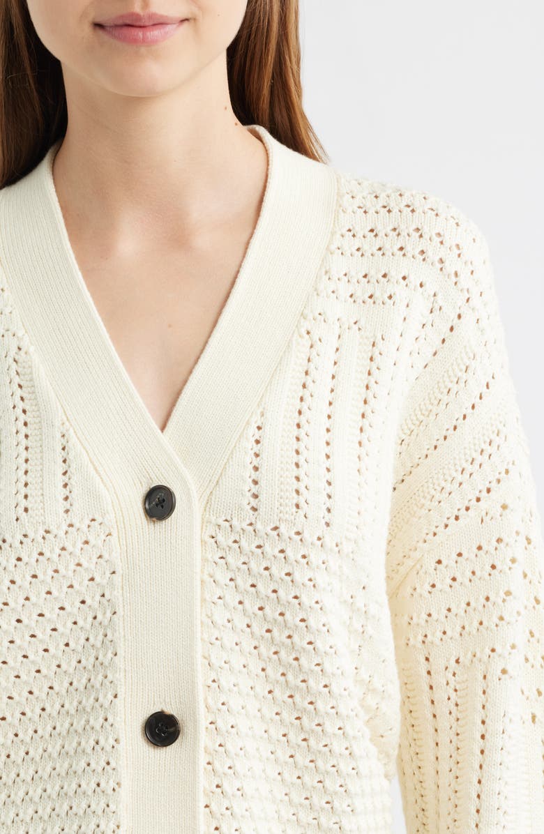 Rails Geneva Cotton Cardigan, Alternate, color, Ivory Patchwork Pointelle
