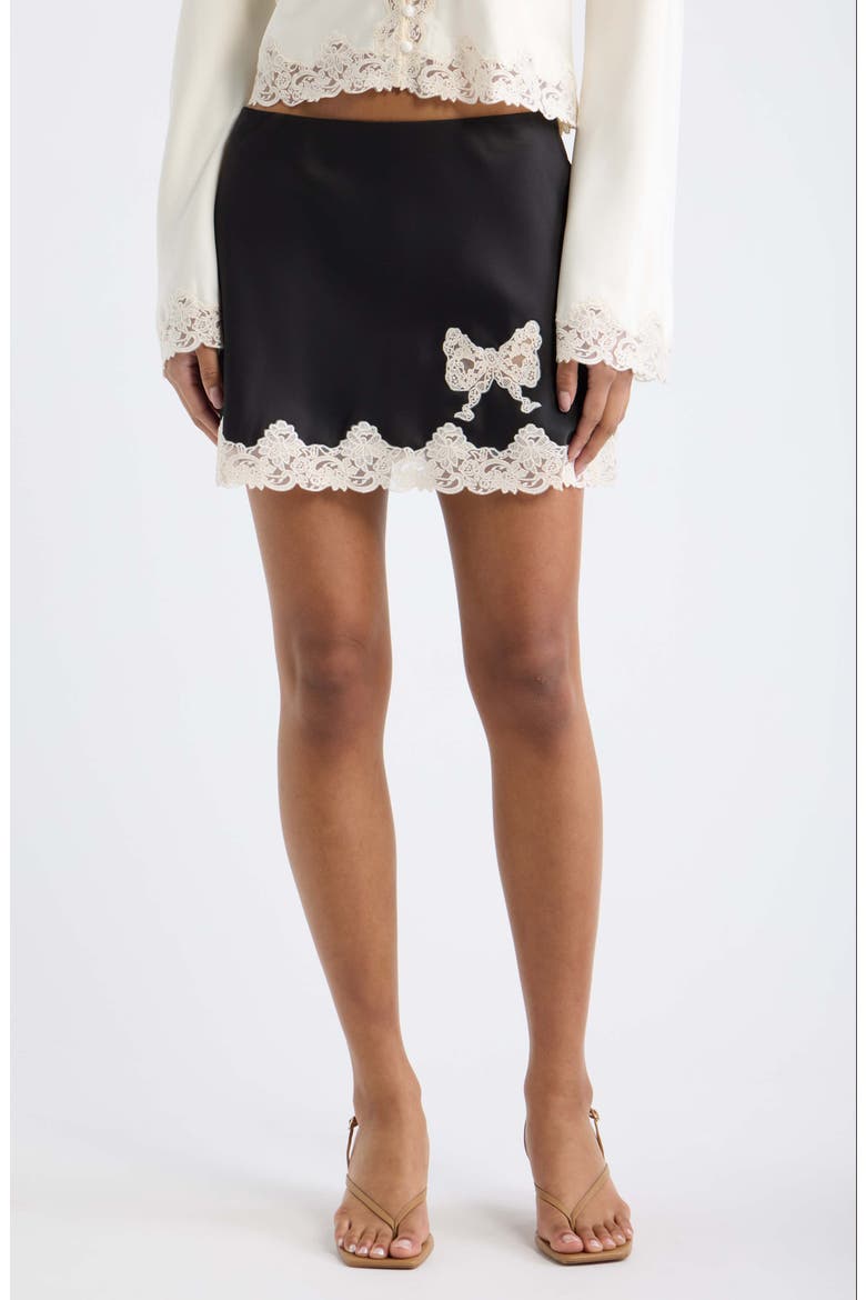 Sabrine Satin & Lace Miniskirt, Main, color, BLACK