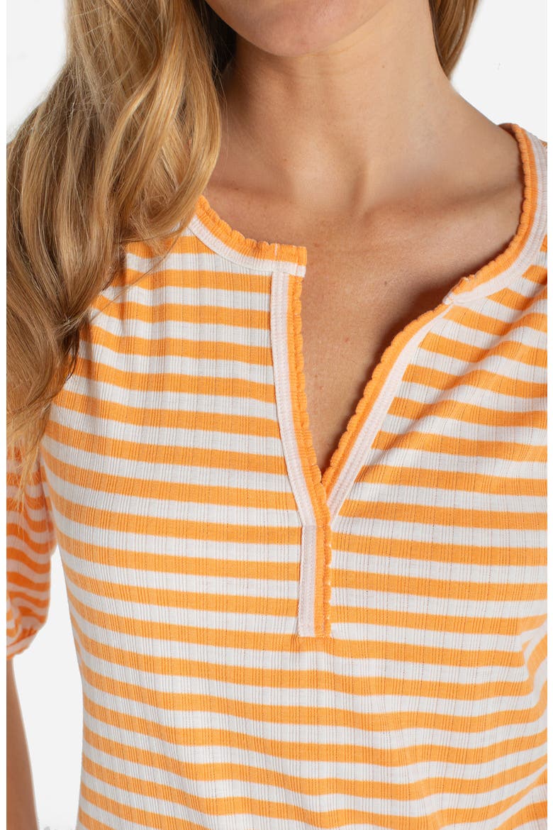 Stripe Split Neck Top, Alternate, color, ORANGE/ WHITE