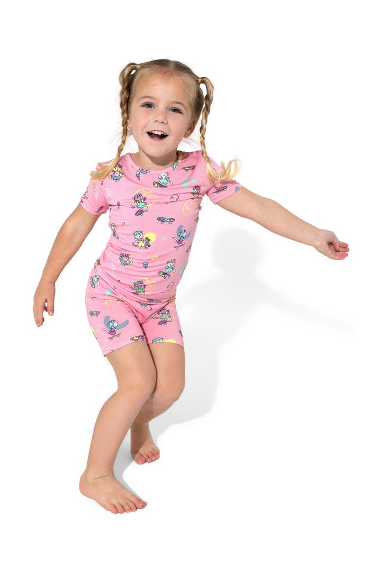 Skater Kitty Kids 2-Piece Short Sleeve & Shorts Pajama Set, Alternate, color, Skater Kitty