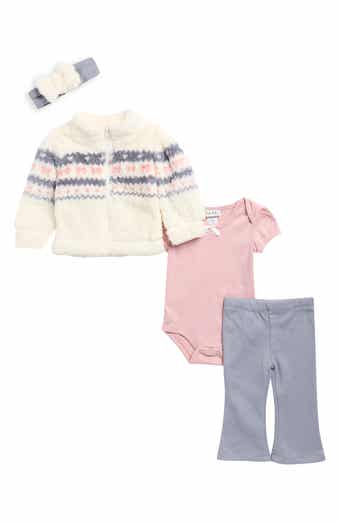 4-Piece Fuzzy Jacket, Bodysuit, Pants & Headband Set