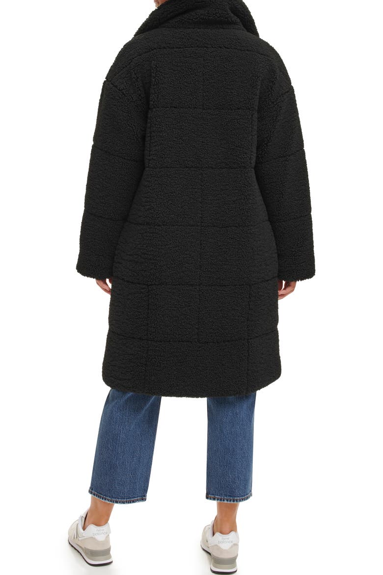 Quilted Fleece Long Teddy Coat, Alternate, color, BLACK