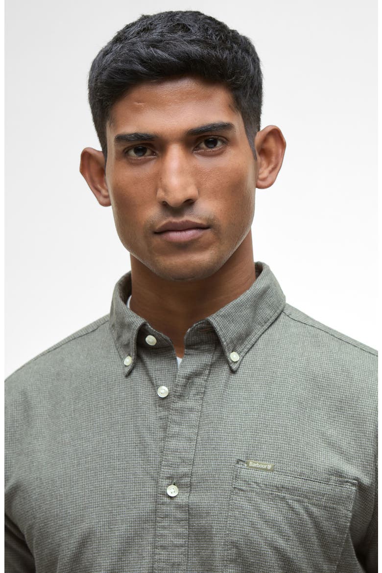 Huntly Mini Houndstooth Check Cotton Button-Down Shirt, Alternate, color, OLIVE