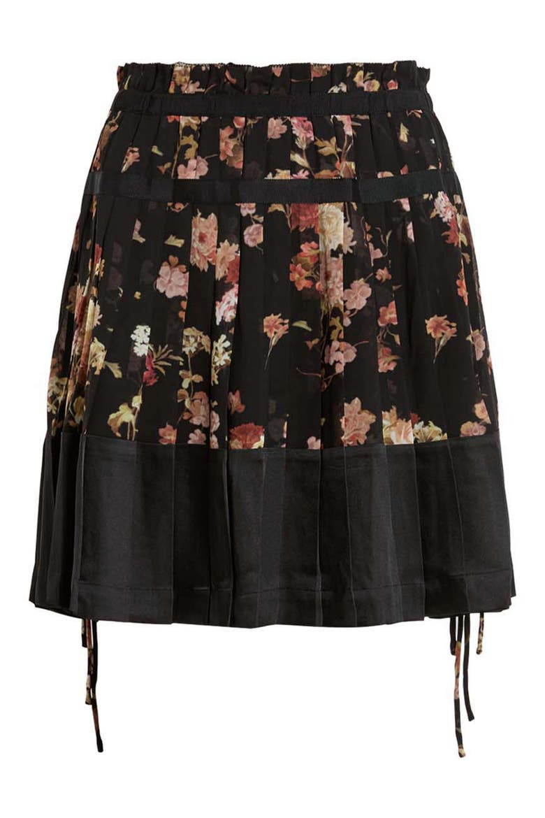 Elara Floral Print Pleated Skirt, Alternate, color, ARMADA BLACK