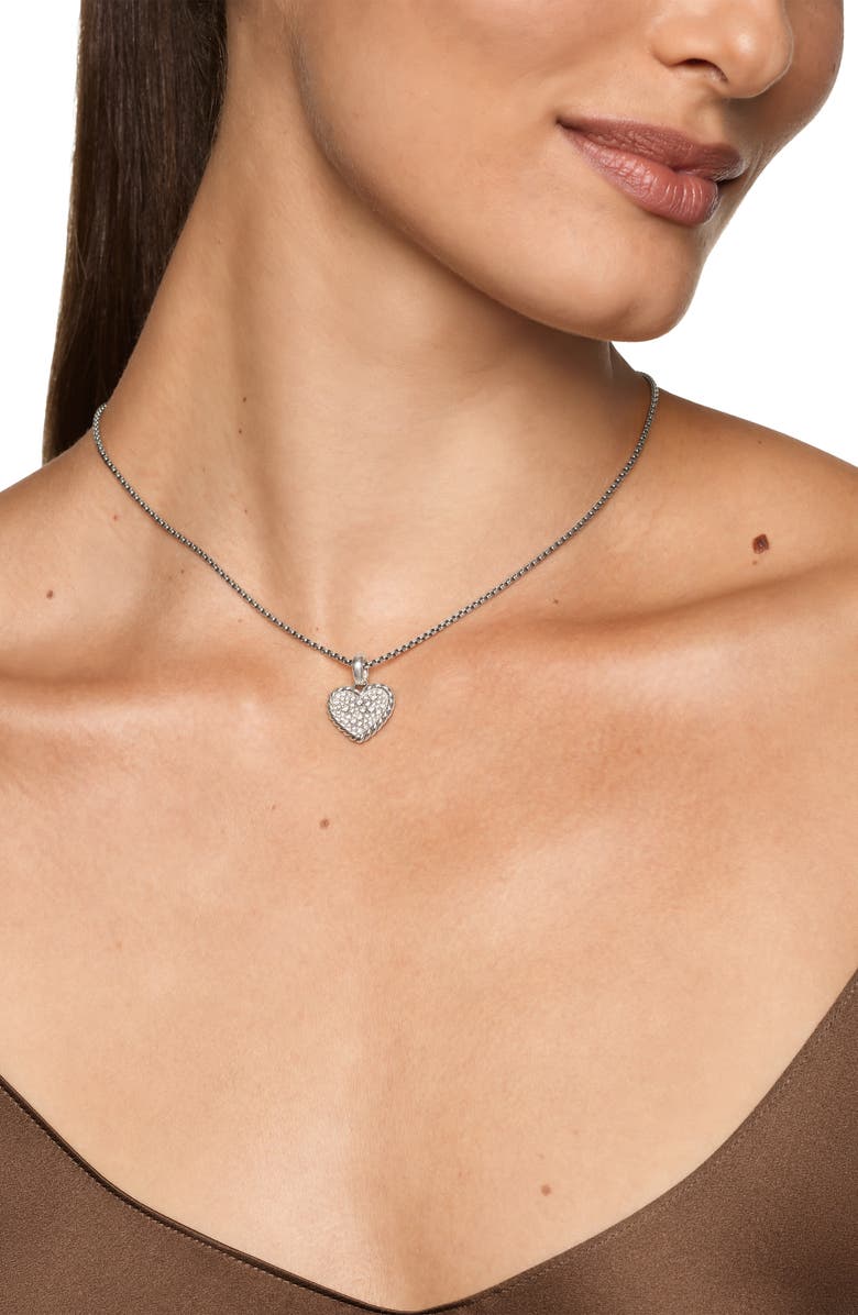 David Yurman Cable Pavé Heart Amulet in Sterling Silver with Diamonds, Alternate, color, Silver Pave