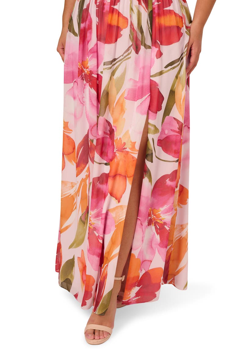 Floral Print Sleeveless Chiffon Gown, Alternate, color, PINK/ ORANGE MULTI