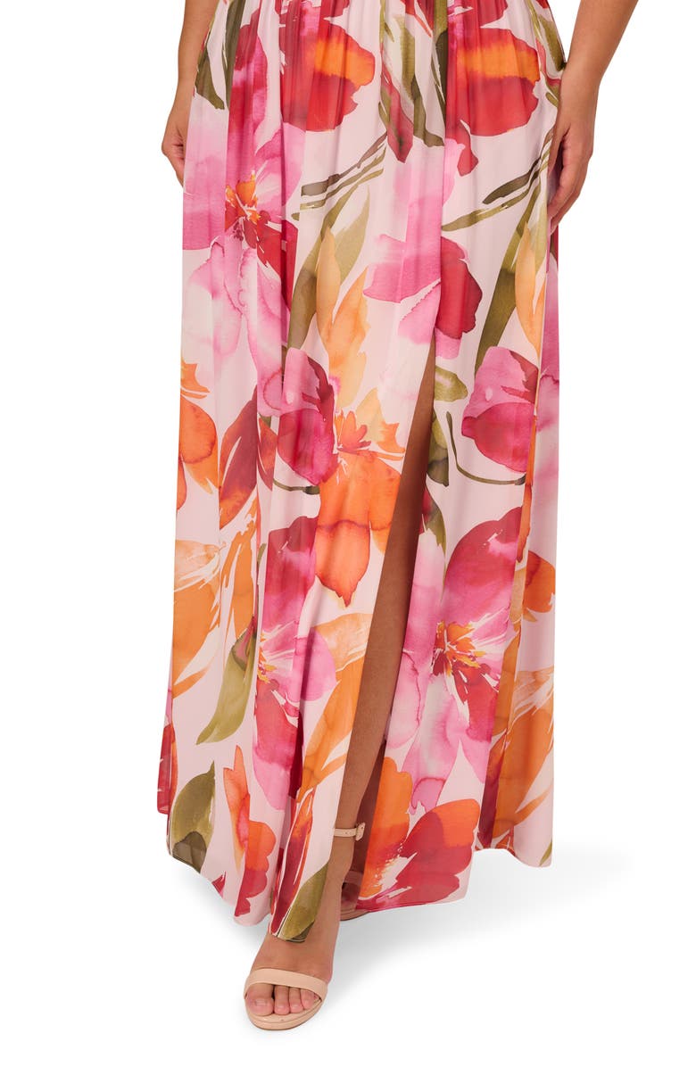 Adrianna Papell Floral Print Sleeveless Chiffon Gown, Alternate, color, Pink/ Orange Multi