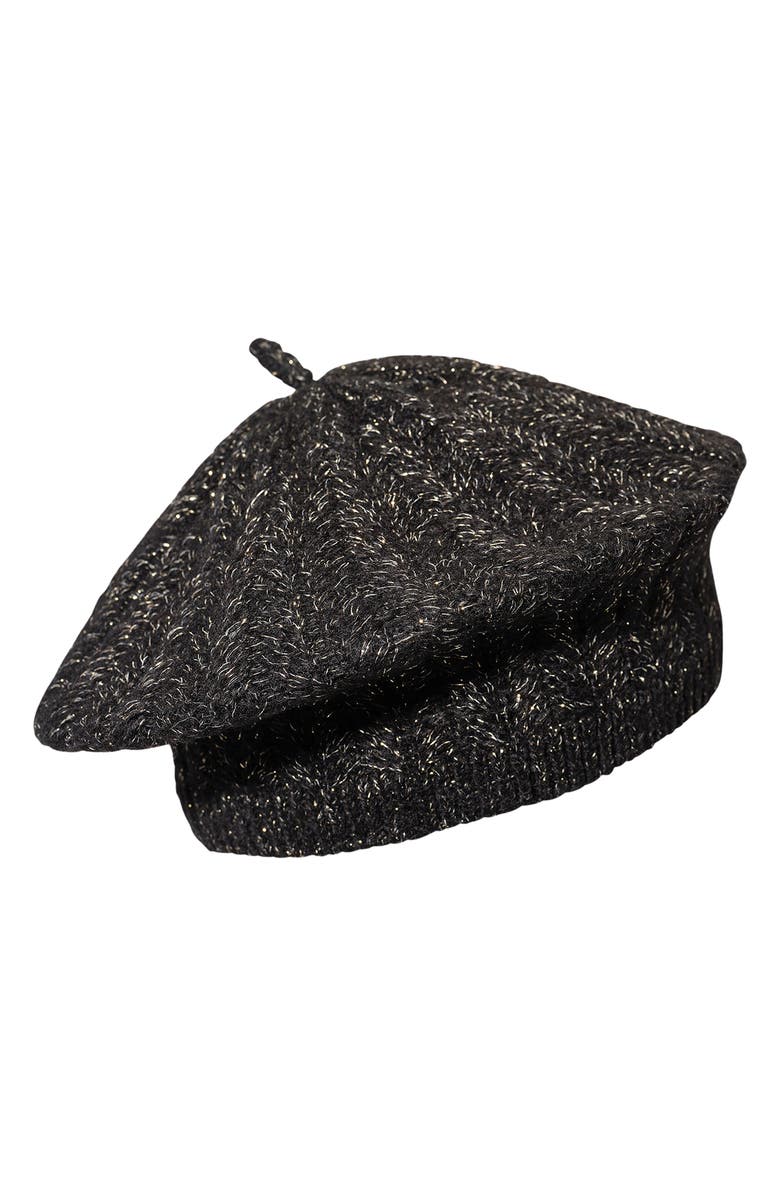 Lauren Ralph Lauren Herringbone Beret, Alternate, color, Black/ Gold
