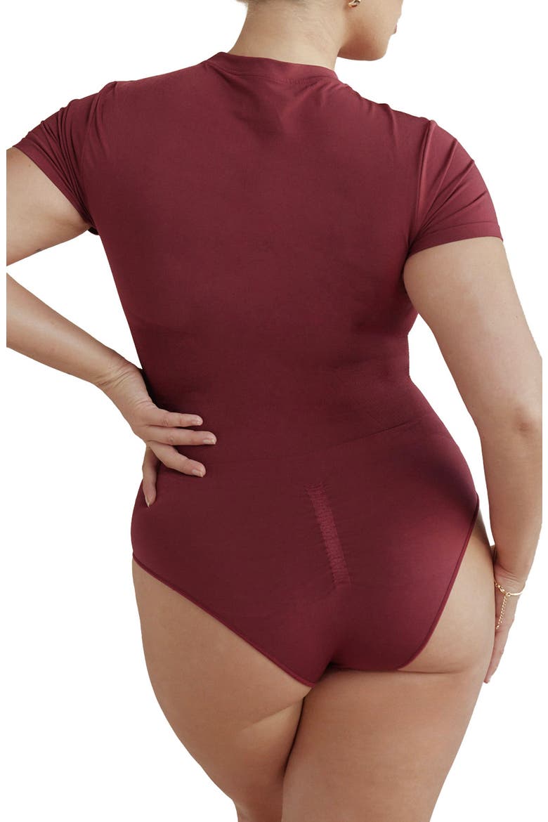 Butter Sculpt Short Sleeve Bodysuit, Alternate, color, DARK CHERRY
