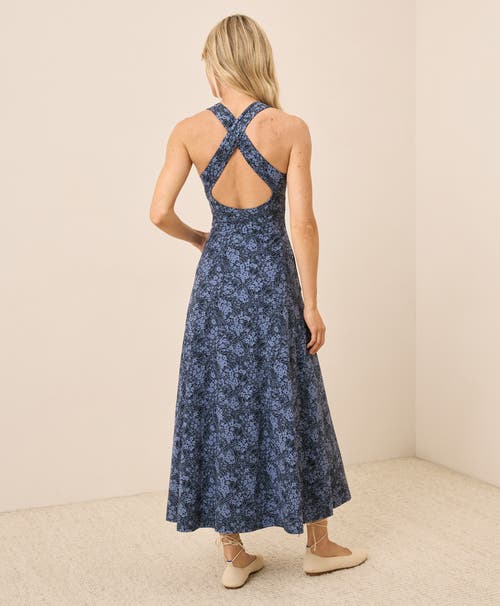 Pact Organic Cotton Fit & Flare Open Back Maxi Dress In Blue