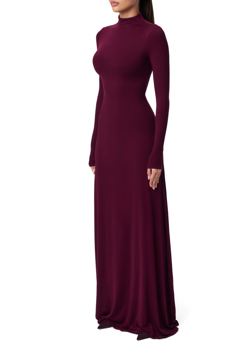 Funnel Neck Long Sleeve Dress, Alternate, color, DARK PLUM