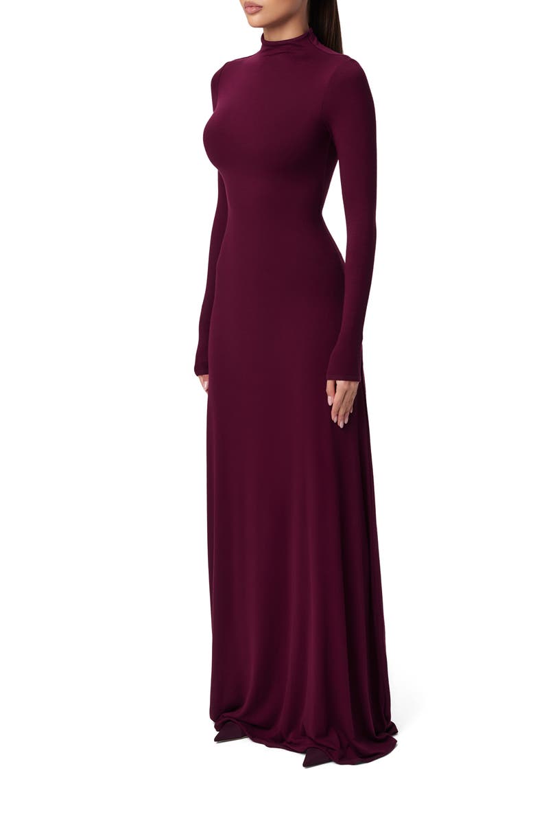 Naked Wardrobe Funnel Neck Long Sleeve Dress, Alternate, color, Dark Plum