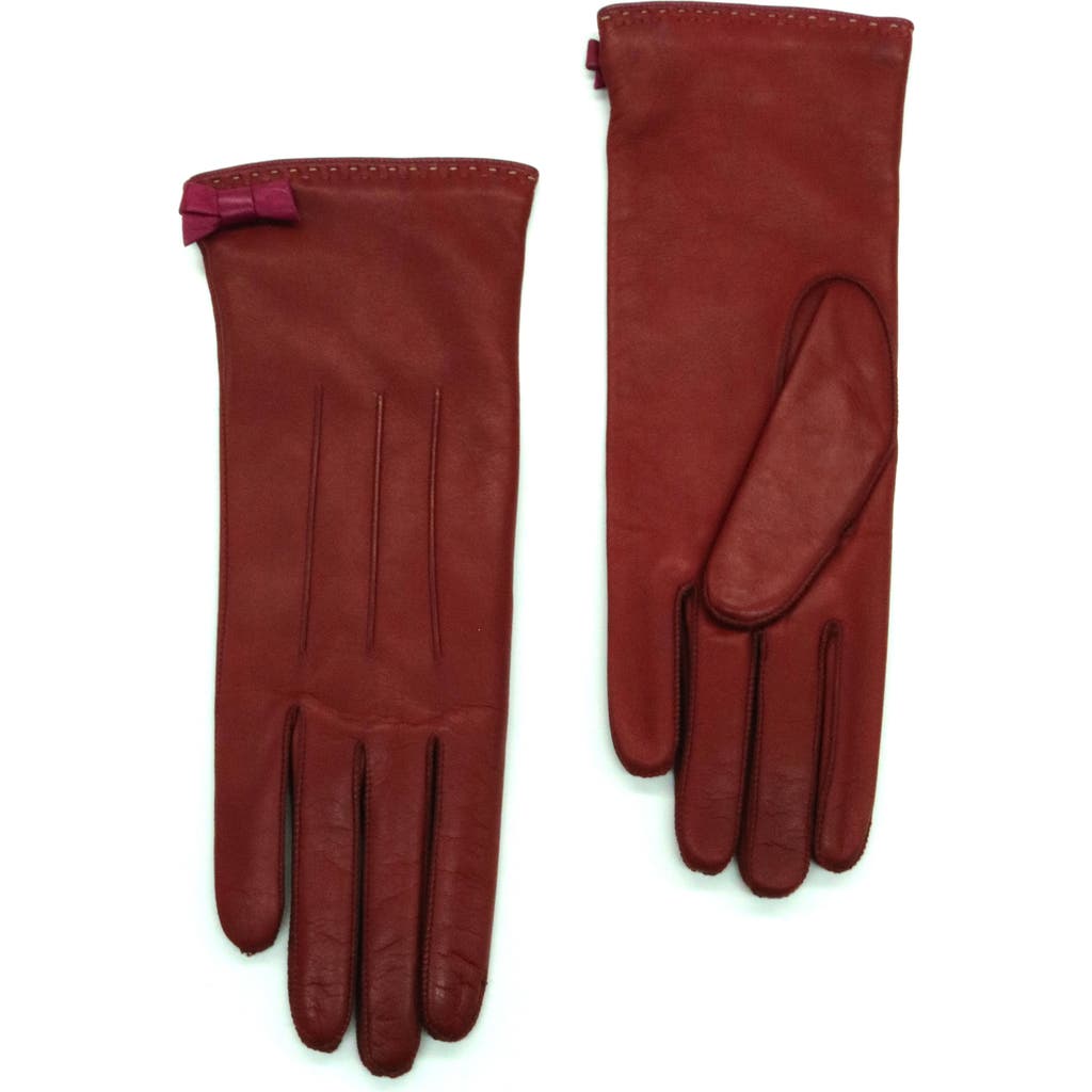 Portolano Bow Leather Gloves In Red