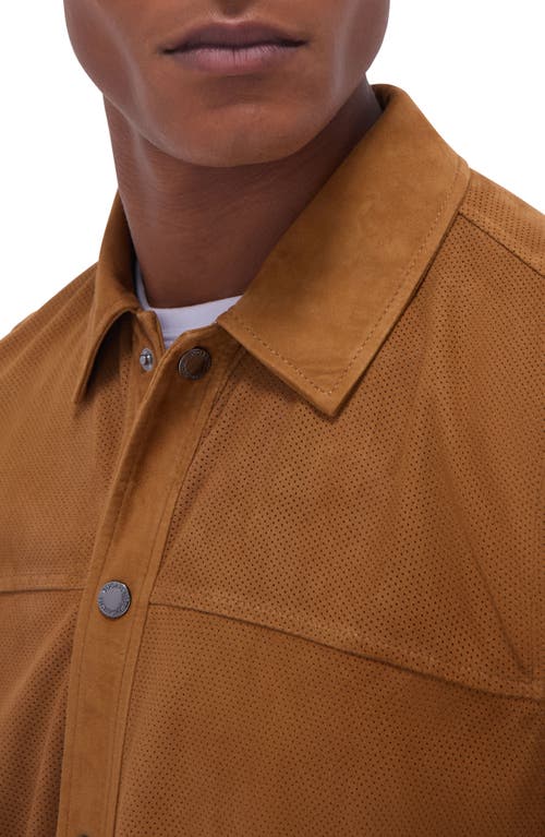 Bugatchi Perforated Suede Shirt Jacket In Brown