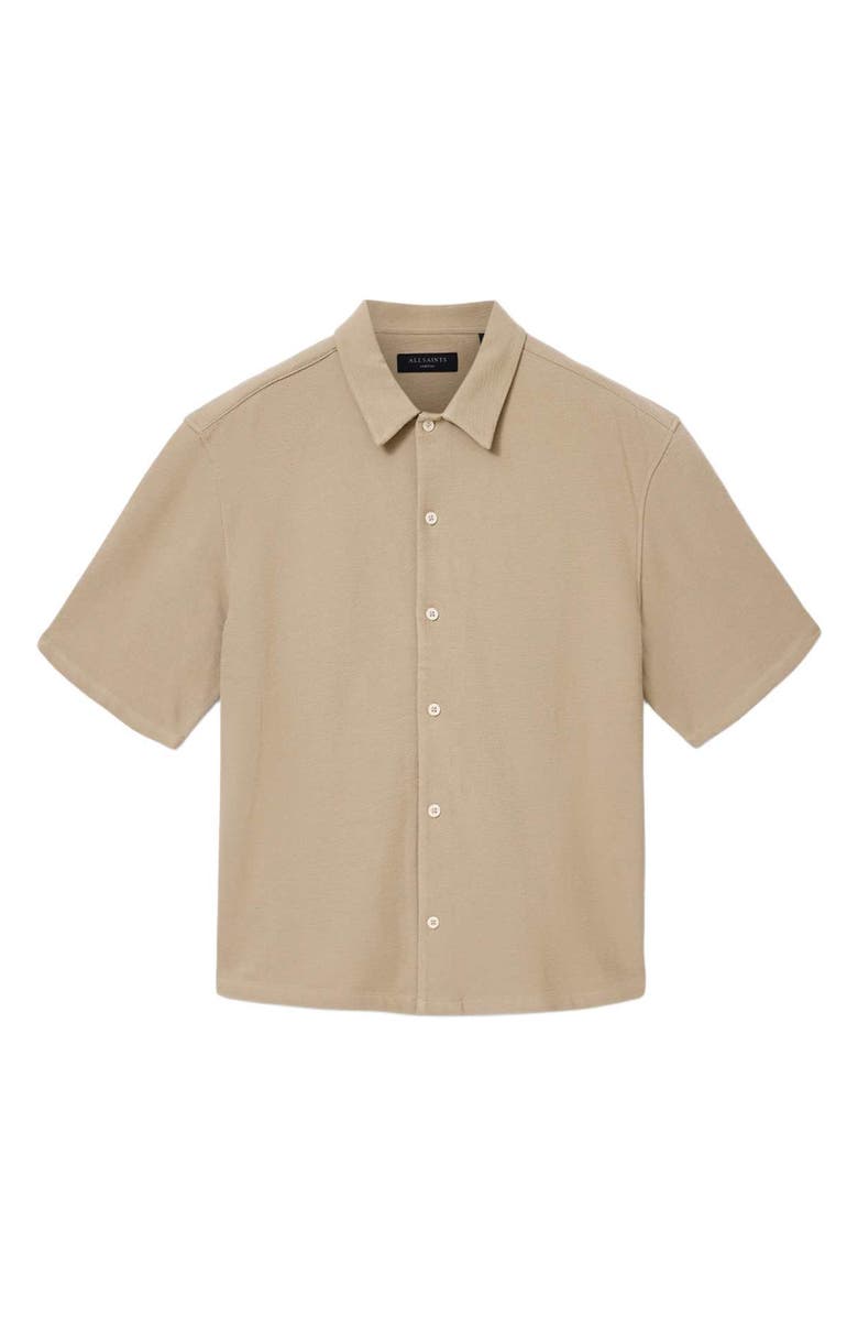 AllSaints Stallion Oversize Short Sleeve Cotton Button-Up Shirt, Alternate, color, Dune Brown