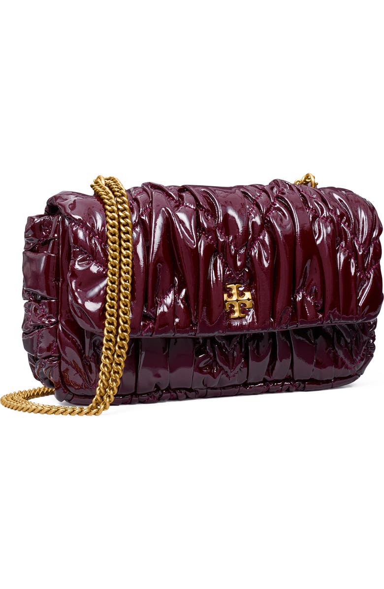 Tory Burch Mini Kira Ruched Patent Leather Shoulder Bag, Alternate, color,