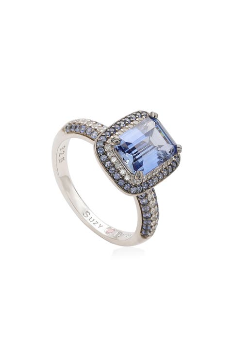 Sterling Silver Blue Sapphire Halo Ring