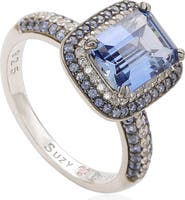SUZY LEVIAN Sterling Silver Blue Sapphire Halo Ring