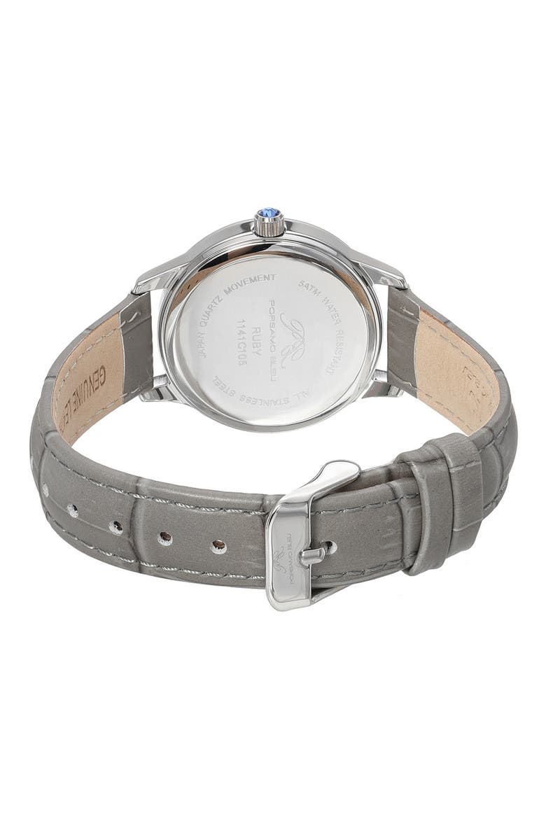 Ruby Sunray Croc Embossed Leather Strap Watch, 34mm, Alternate, color, SILVER/GREY