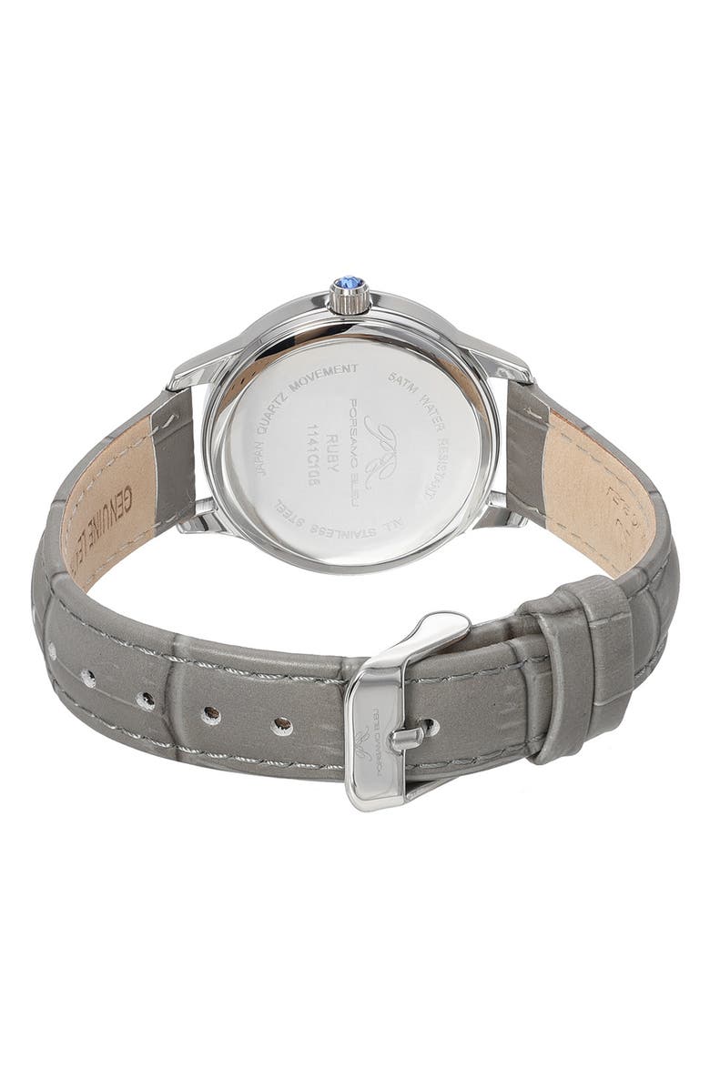 PORSAMO BLEU Ruby Sunray Croc Embossed Leather Strap Watch, 34mm, Alternate, color, Silver/Grey